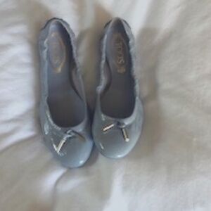 Tod's Size 37.5 Ice Blue Patent Leather Ballet Flats Gommini
